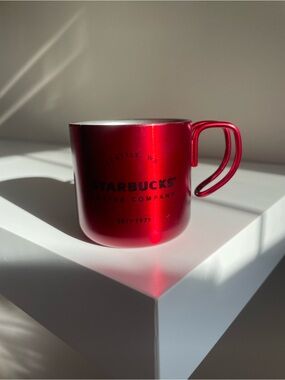 Starbucks Mini Red Metallic Camp-Style Espresso Cup with Dual Handle